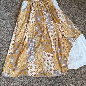 Roolee Yellow and Cream Floral A-Line Skirt
